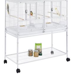 Stackable Divided Breeder Breeding Parakeet Bird Cage for Canaries Cockatiels Lovebirds Finches Budgies Small Parrots with Rolling Stand, White
