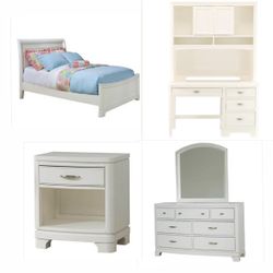 White Twin Bed Frame, Nightstand , Vanity And Mirror, Desk Dutch 