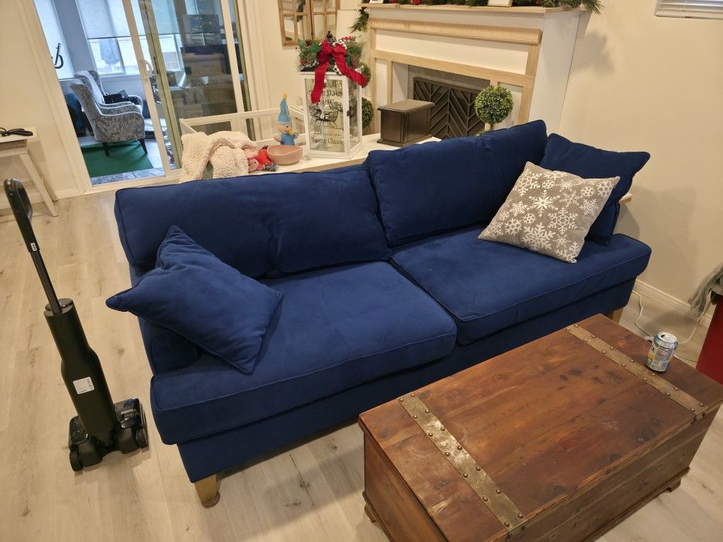 Living Spaces Blue Microvelvet Couch