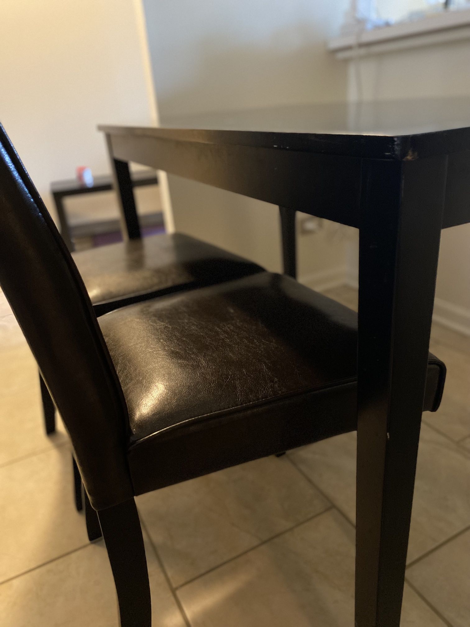 Dining Table With 2 Leather Chairs