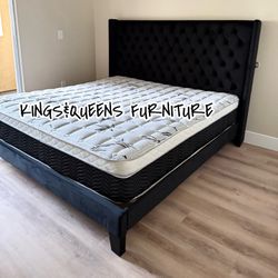 New King Bed Frame With Mattress 