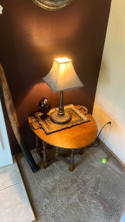 Compact table. Old furniture &lamp