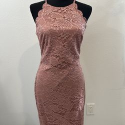 BCX Dusty Rose Lace Halter Mini Dress