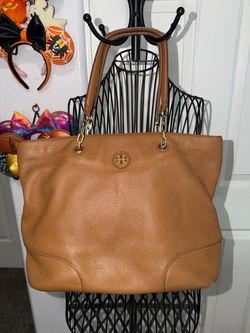 Excellent condition Tory Burch Cognac Pebbled Leather Tote With Gold Hardware