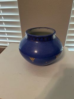 Ecco Nova Medieval Monarch Porcelain Pottery Planter, Blue & Gold, 7"X5"
