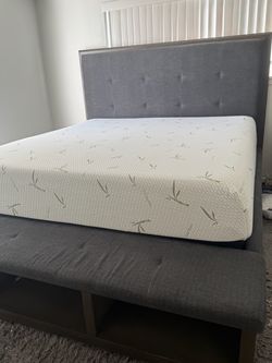 King Size Bed Frame with Mattress – Gray Upholstered, Modern & Stylish