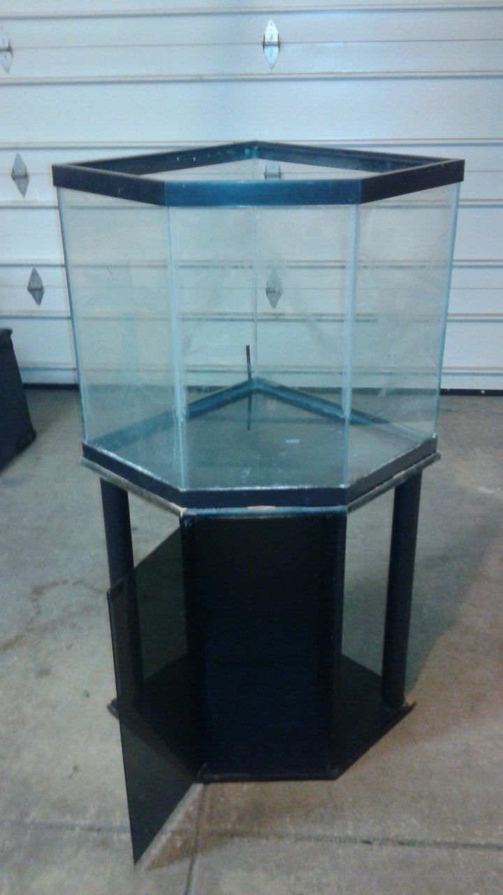 45 gallon corner fish tank plus black wood stand