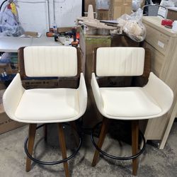 NEW - Bar Stools Set of 2, 30 Inch Bar Stools Bar Height,Swivel Barstool with Backs and Arm Rest，Faux Leather Bar Chairs, Mid Century Modern Stools fo
