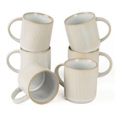 FAMIWARE Coffee Mug Set for 6, Star 12 oz Catering Mugs Cup Set with Handle for Coffee, Tea, Cocoa, Milk - Ceramic Stoneware Drinkware Set, Cappuccino