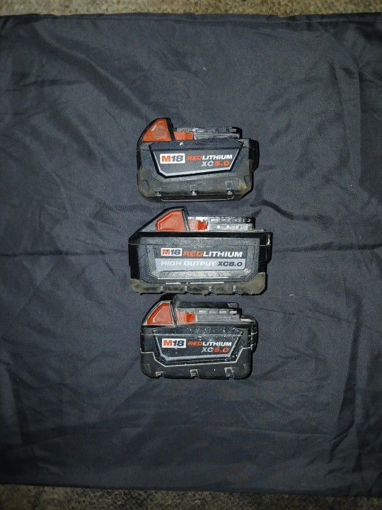 3 Milwaukee M18 Battery XC 5.0, XC 5.0, XC 8.0
