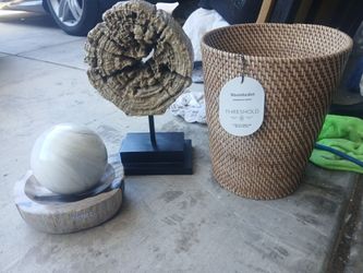 Threshold Handwoven Rattan Wastebasket and decor