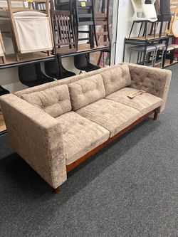 78" Modern Chenille 3 Seater Couch with Square Arms, Brown