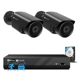 4COVR Security Camera System with Audio, 4CH 8MP H.265 UHD NVR with 2TB HDD, 2Pcs 5MP Wired Bullet PoE IP Camera IP67 Home Weatherproof, Person Vehicl