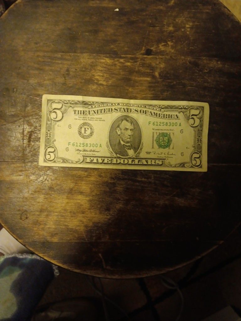 1995 5 Dollar Bill