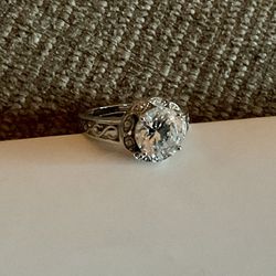 Vintage Ring Cubic Zirconia Engagement Style Silver Tone Size 10