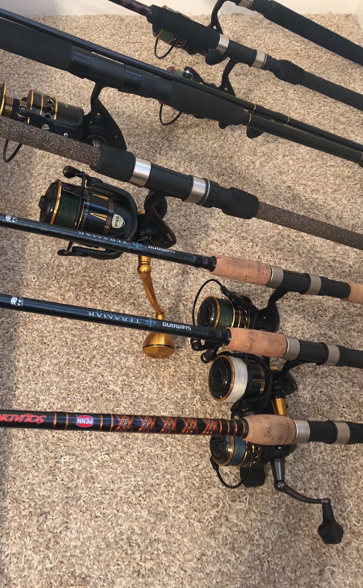 Lot of 7 Penn spinning fishing rods and reels!