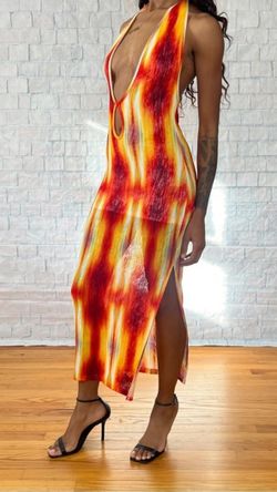 SHEIN XS Halter Cutout Maxi Dress Red Orange Split