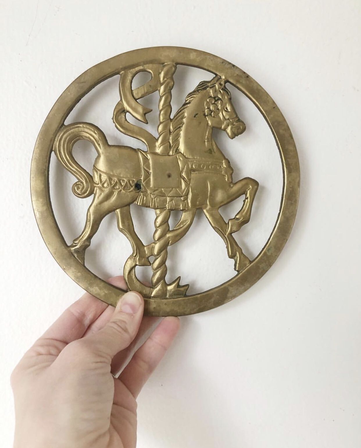 Vintage brass carousel horse trivet