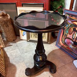 Antique Solid Wood Side Table With Glass Top 27 Tall 17 Wide 