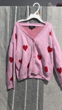 DKNY Pink Heart Print Knit Cardigan