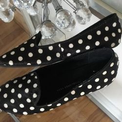 Women's Gap Black & White Polka Dot Leather Calf Hair Loafers, Size 6 (New) $20