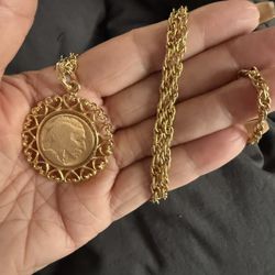 Gorgeous WLP Indian Buffalo Head Pendant And Chain Gold Plated 