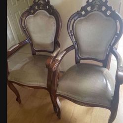 Pair Of Antique Louis XV Arm Chairs New Upholstery And Clean 