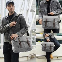 NerIion Messenger Bag for Men 15.6 Inch Vintage Canvas Genuine Leather Briefcase for Men Laptop Bag Satchel Shoulder 