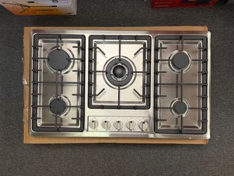 34 in 5-Burner Gas Cooktop Stainless Steel, Natural Gas Hob With Flame Failure Protection & Electronic Ignition, 5 Independent Knob Controls, NG Gas S