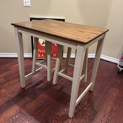 3 Piece Pub Dining Set, Counter Height Pub Table with 2 Saddle Bar Stools