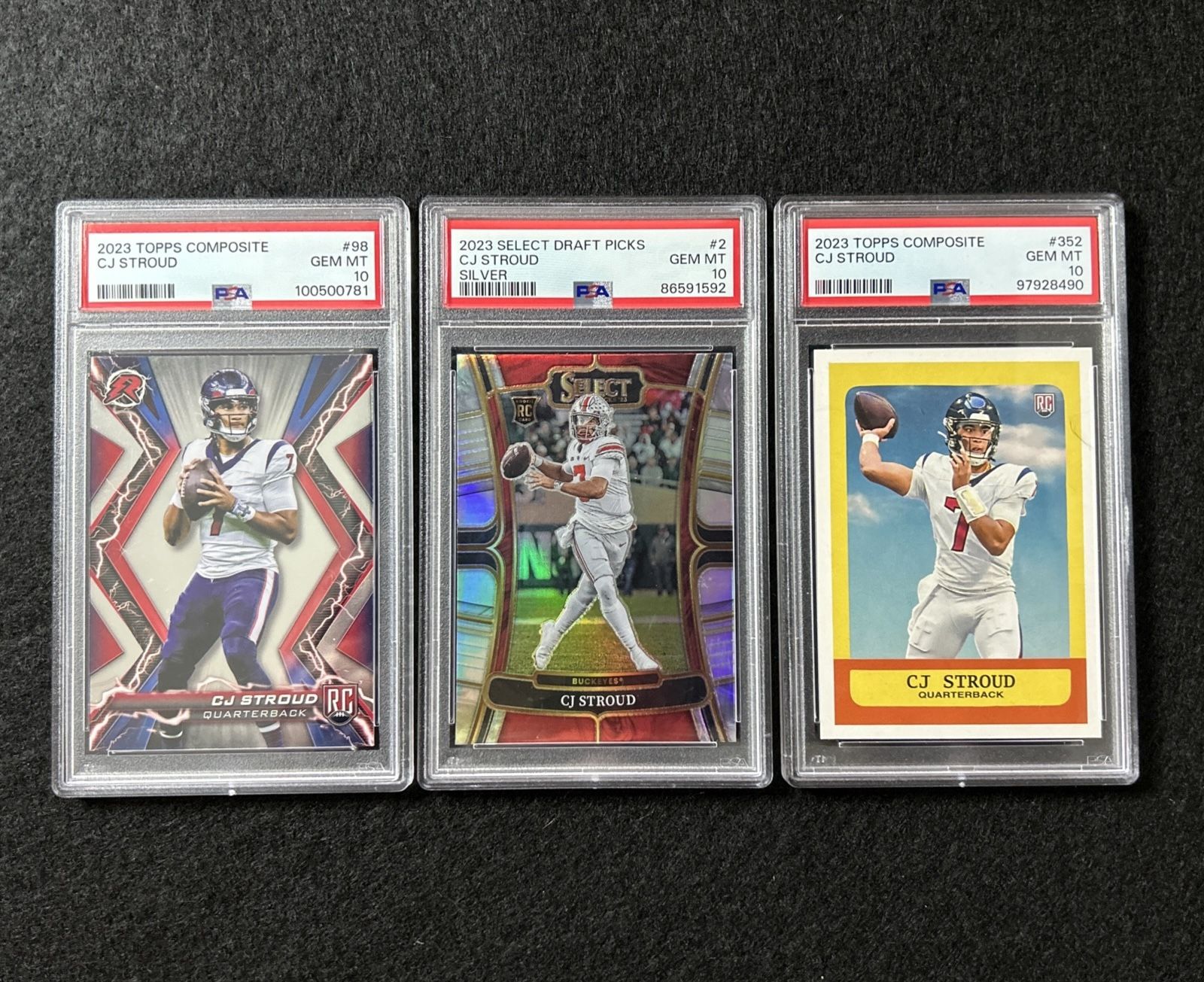 CJ Stroud PSA 10 Rookie Lot (3) 2023 Select Silver Topps Composite RC Texans NFL