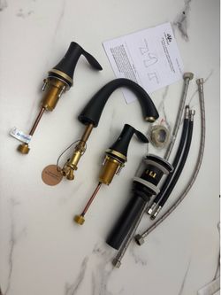 Black and Gold Bathroom Faucet 3 Hole, Lava Odoro 8 inch Widespread Bathroom Faucet 2 Handle Bathroo
