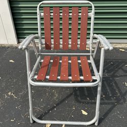Vintage Red Wooden Folding Lawn Chair