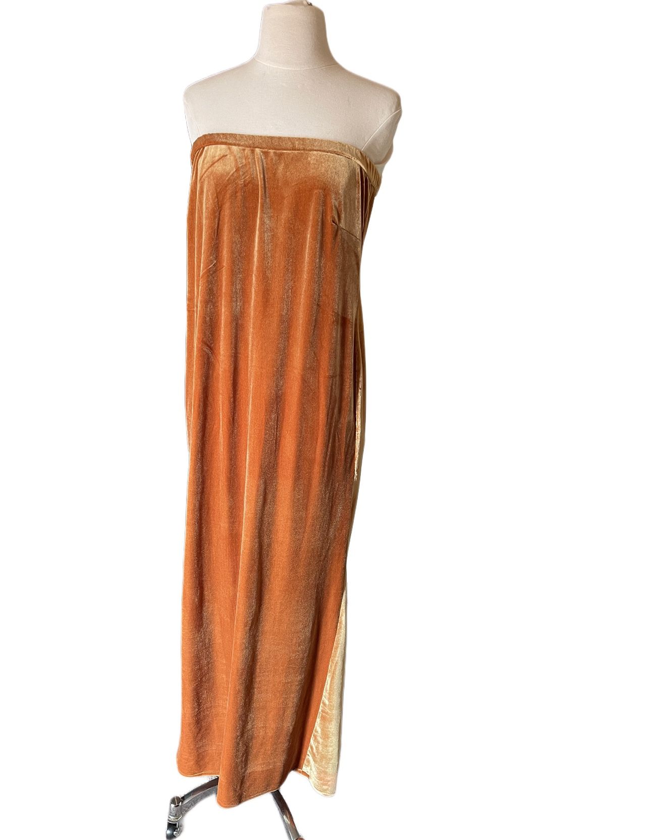 Yellow velvet strapless tube dress long maxi two tone casual or formal sz m