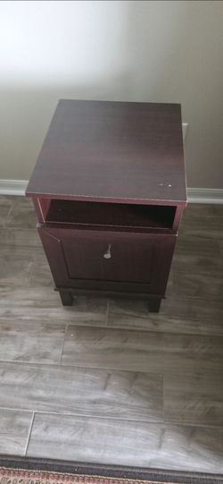 Dark Wood Nightstand with Cabinet and Shelf