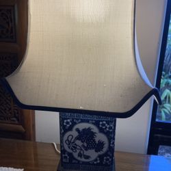 Vintage 1970s Korean Marble Blue White Block night stand Lamp Works and Shade 