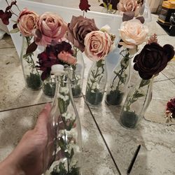 11 Glass Bottles With Faux Flowers