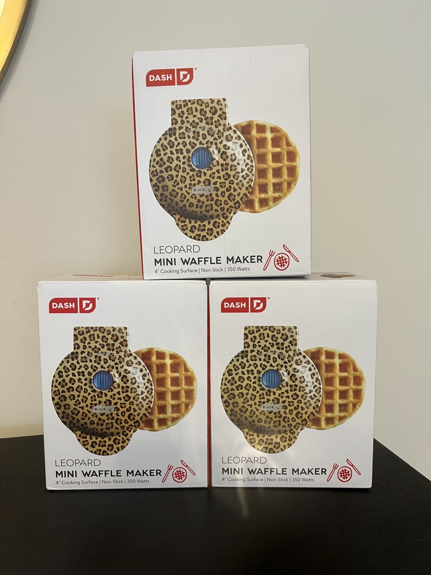 Lot of 3 Dash Mini Waffle Makers Leopard Print NEW