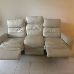Reclining electric  3 Seater Sofá  and  Chair Leather Beige
