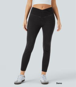 Halara Flex™ Crossover Pocket Washed Denim Work Leggings - Black (7/8 Length; Medium)