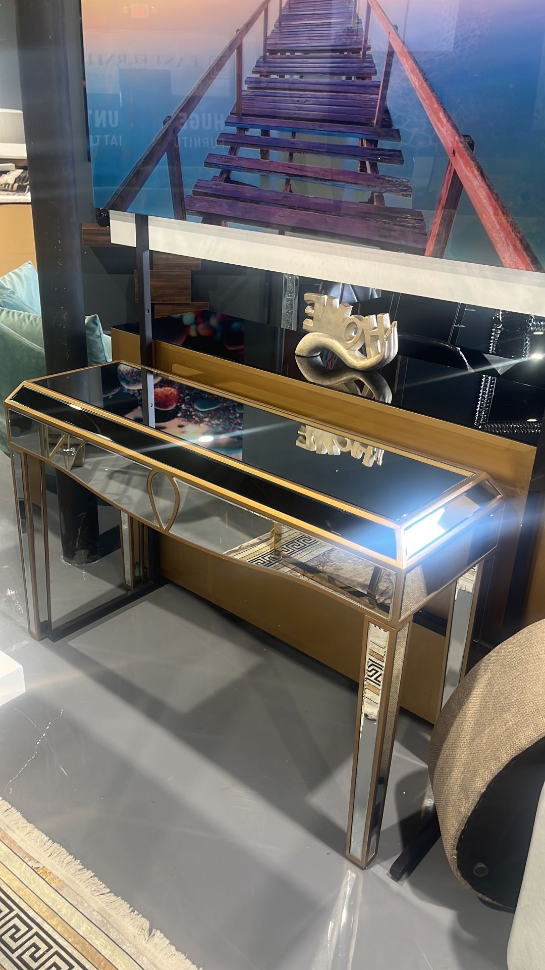 MIRRORED CONSOLE TABLE MIRROR GOLD 47x16x30