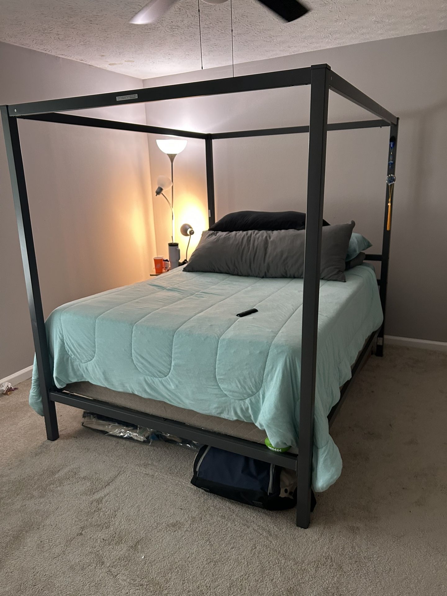 Queen Size Canopy Bed Frame, Mattress, Box Spring