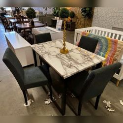 Marble top 5 pc dining table set 
