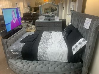 Ultimate Luxury TV Bed Tufted Velvet Design with Hidden Pop-Up TV