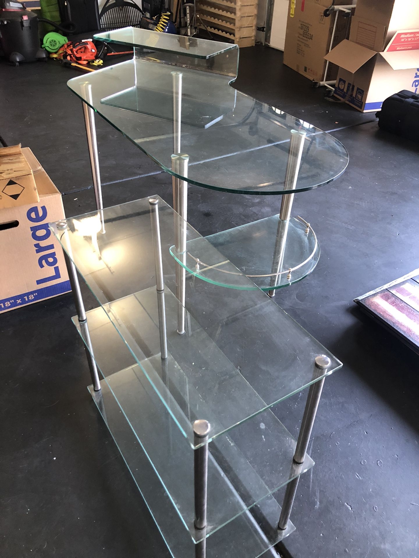 Glass desk and small shelf