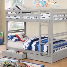 Twin Twin Size Bunkbed With Orthopedic Mattress & drawers included