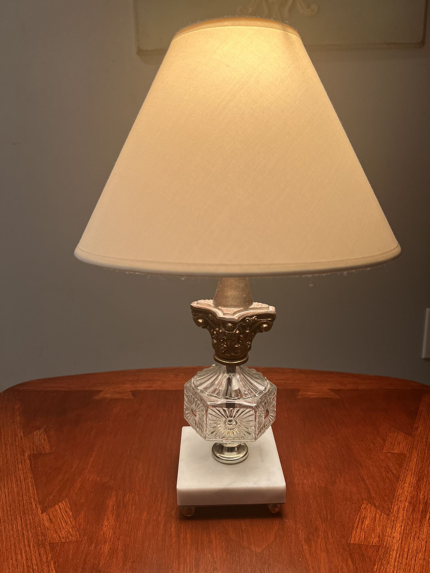 Brass Pressed Glass And Marble Base Lamp