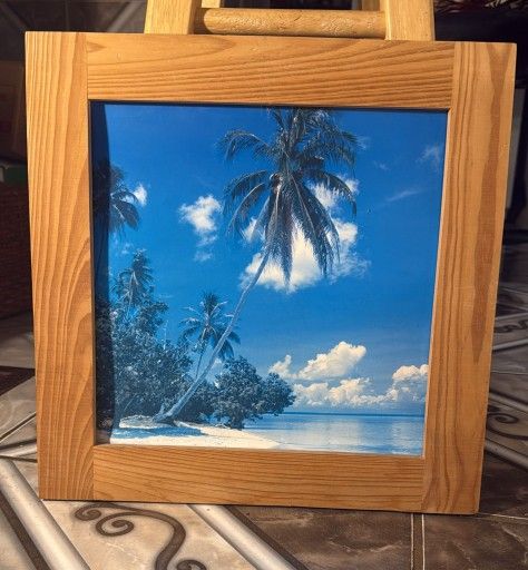 Tropical Beach Decorative Picture with Palm Tree (15x15)