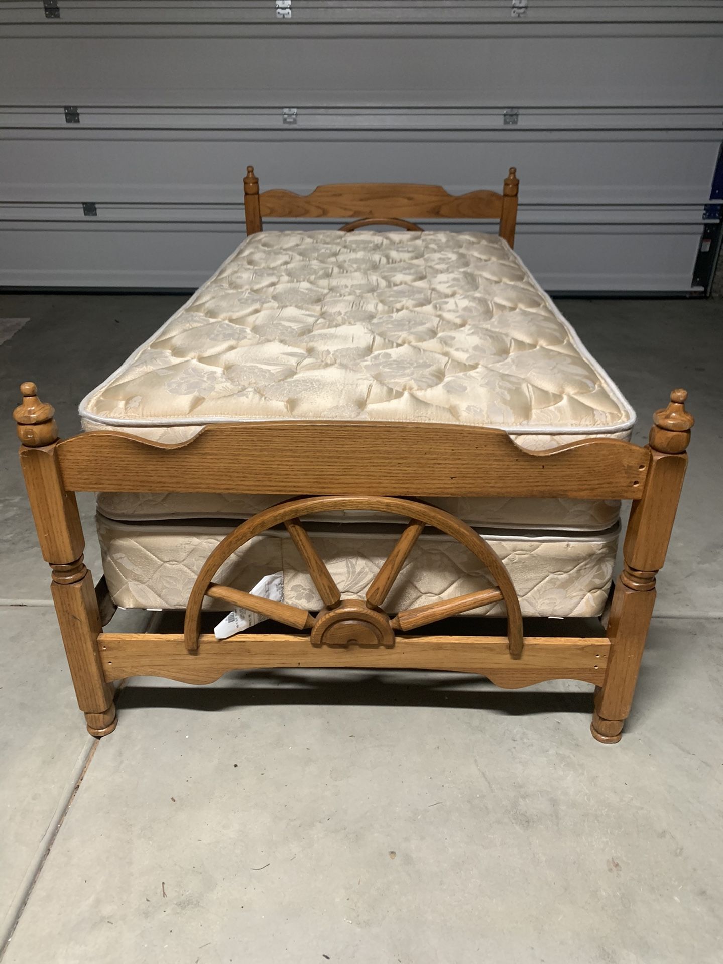 Twin bed with mattress box spring and frame
