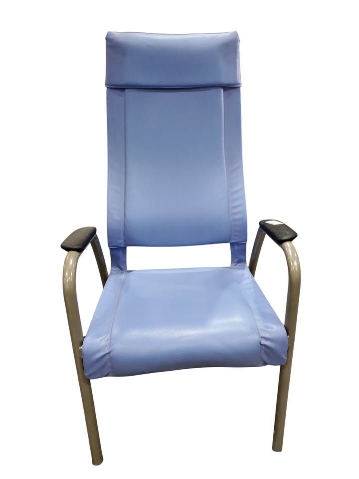 Blue Metal Chair With Wheels On The Back